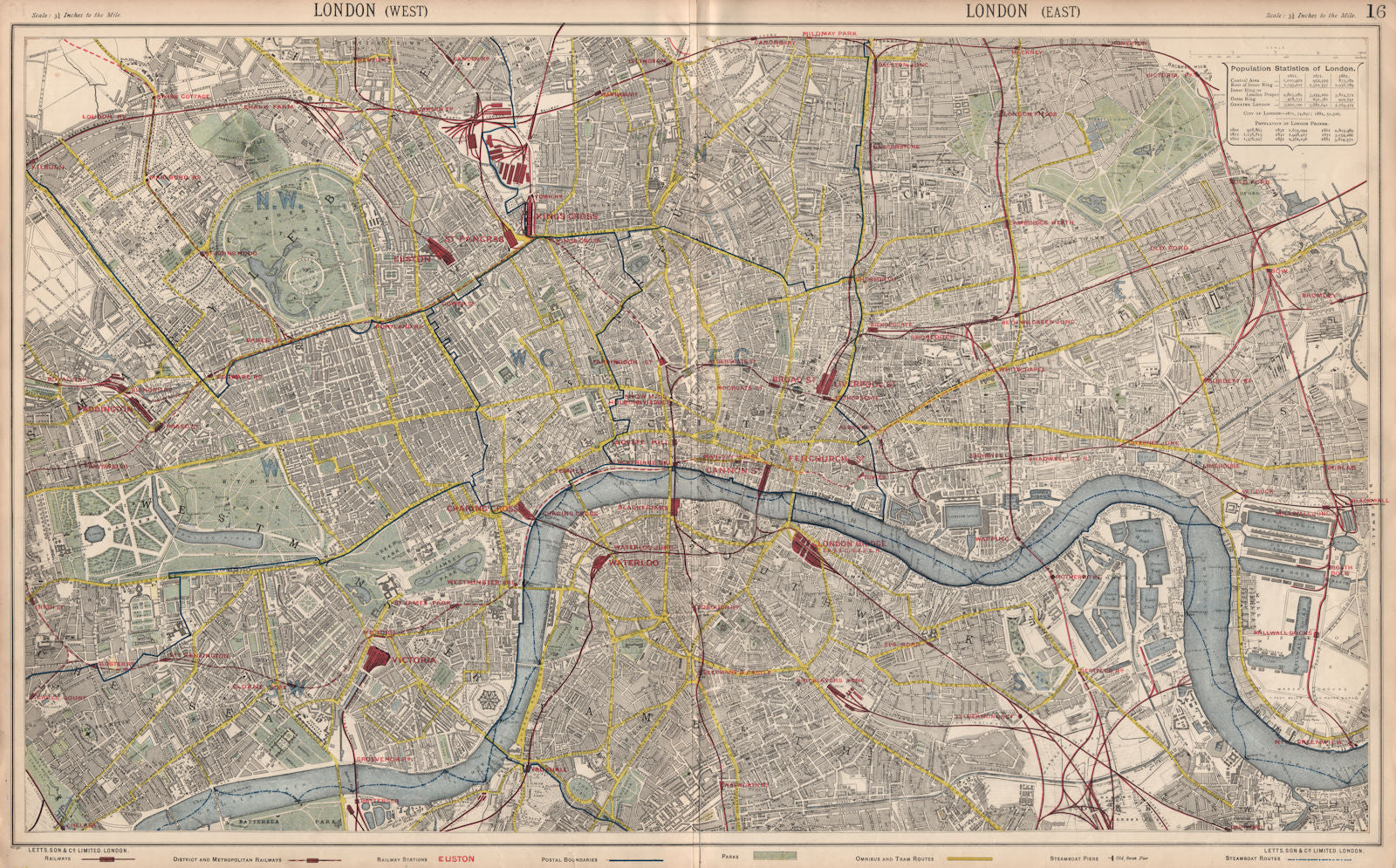 LONDON town city plan. Underground railways stations bus routes. LETTS 1889 map
